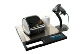 Barcode scanner and printer on a white background
