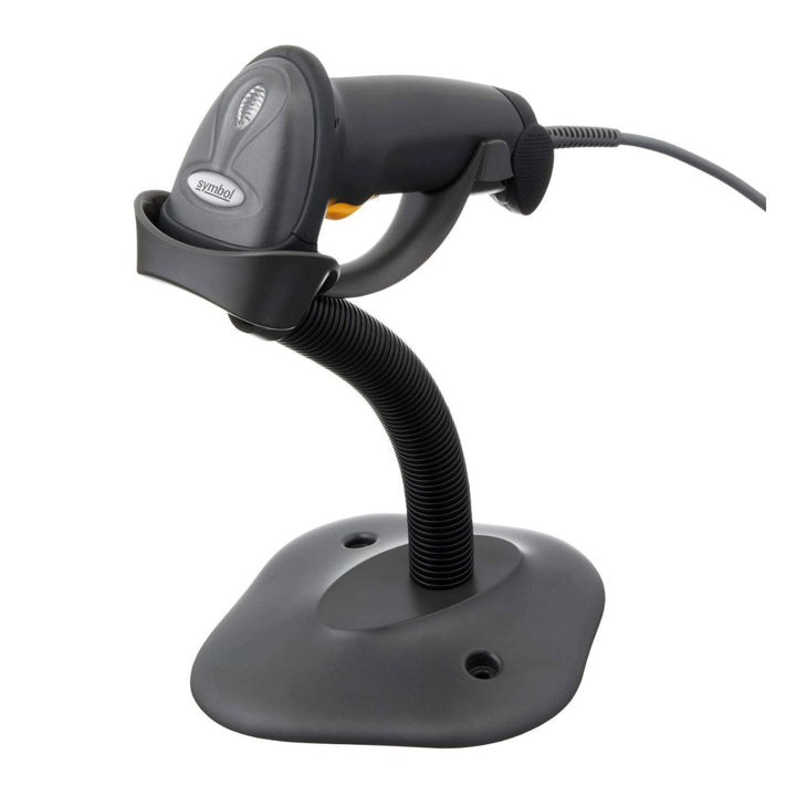 Barcode scanner with flexible arm on a white background